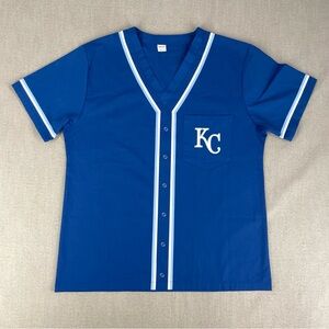 Kansas City Royals Scrubs Top Adult Unisex Size Large Blue Shirt V-neck Pullover